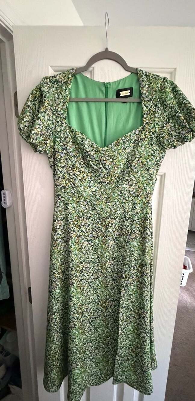 Alexia Admor Green Floral Sweetheart Neck Puff Sleeve Midi Dress Size 4